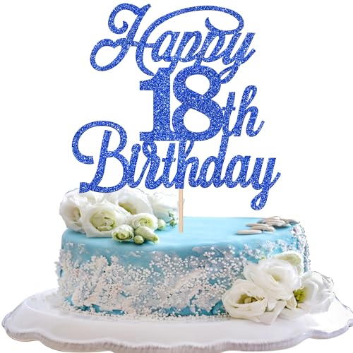 Rsstarxi 1 Packung Happy 18th Birthday Kuchendekoration Glitzer 18 & Fabulous Cheers to 18 Years Old Birthday Cake Pick für Celebrating 18th Birthday Anniversary Party Kuchen Dekorationen Supplies Deep Blue von Rsstarxi