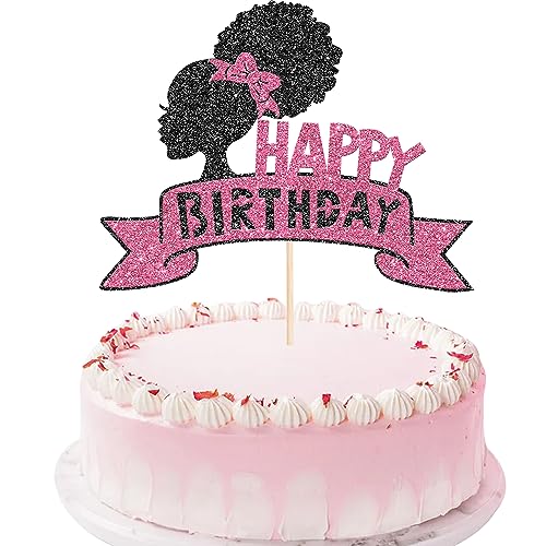 Rsstarxi 1 Packung Happy Birthday Girl Cake Topper mit Glitzer Rosa Schleife Mädchen Geburtstag Thema Kuchen Pick für Hochzeit Verlobung Baby Shower Mädchen Geburtstag Thema Party Kuchen Dekorationen von Rsstarxi