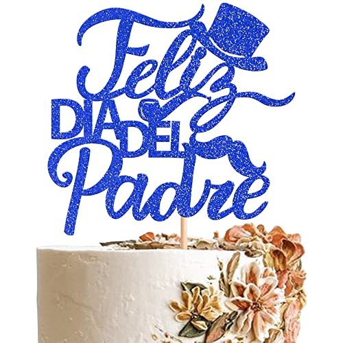 Rsstarxi 1 Packung Happy Father's Day Tortenaufsatz Glitzer Feliz Dia Del Padre Cake Pick Love Dad Best Dad Kuchen Dekoration für Happy Father's Day Party Supplies Blau von Rsstarxi