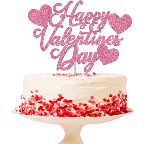 Rsstarxi 1 Packung Happy Valentine's Day Tortenaufsatz Glitzer Hochzeit Verlobung Liebe Herz Kuchen Picks für Valentinstag Thema Brautdusche Valention Party Kuchen Dekorationen Supplies Rosa von Rsstarxi