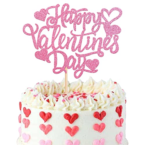 Rsstarxi 1 Packung Happy Valentine's Day Tortenaufsatz Glitzer Liebe Herz Valentinstag Kuchen Picks Brautdusche Kuchen Dekorationen für Valentinstag Thema Hochzeit Jahrestag Party Supplies Rosa von Rsstarxi