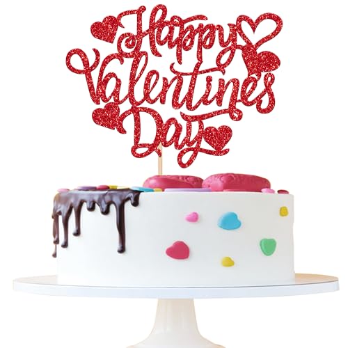 Rsstarxi 1 Packung Happy Valentine's Day Tortenaufsatz Glitzer Liebe Herz Valentinstag Kuchen Picks Dekorationen für Valentinstag Thema Hochzeit Jahrestag Party Kuchen Dekorationen Zubehör Rot von Rsstarxi