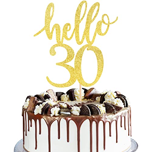 Rsstarxi 1 Packung Hello 30 Tortenaufleger Gold Glitter 30 Jahre alt Cheers to 30 Cake Pick for 30th Birthday Wedding Anniversary Party Cake Decorations Supplies von Rsstarxi