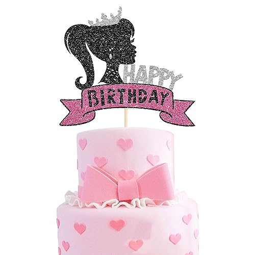 Rsstarxi 1 Packung Mädchen Happy Birthday Kuchen Topper Glitzer Krone Mädchen Geburtstag Kuchen Dekoration für Mädchen Thema Hochzeit Geburtstag Baby Shower Party Dekoration Supplies Schwarz von Rsstarxi