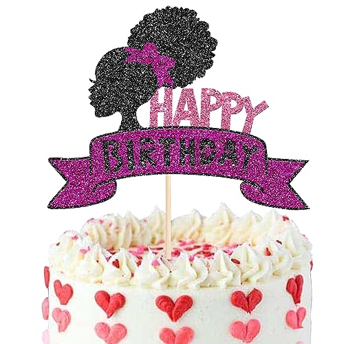 Rsstarxi 1 Packung Mädchen Happy Birthday Kuchen Topper mit Glitzer Schleife Mädchen Geburtstag Thema Kuchen Pick Dekorationen für Hochzeit Verlobung Baby Shower Mädchen Geburtstag Party Kuchen von Rsstarxi