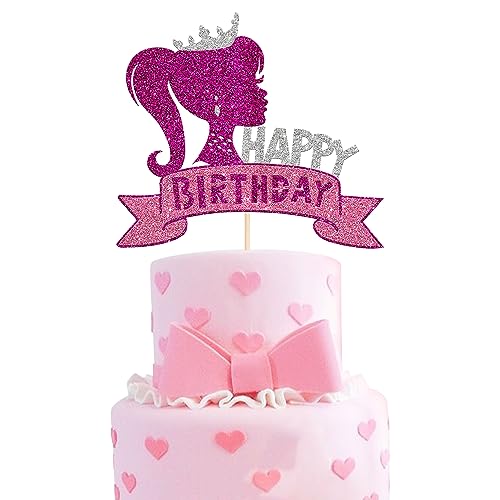 Rsstarxi 1 Packung rosa Mädchen Kuchen Topper mit Glitzer Happy Birthday Mädchen Thema Kuchen Pick Dekorationen für Hochzeit Verlobung Baby Shower Mädchen Geburtstag Party Kuchen Dekorationen Supplies von Rsstarxi