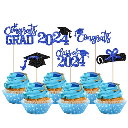 Rsstarxi 24 Stück 2022 Cupcake Toppers Glitter 2022 Graduation Congrats Grad Diplom Cap Cupcake Picks For So Proud Of You 2022 Graduation Theme Party Cake Decorations Supplies Blau Schwarz von Rsstarxi