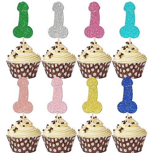 Rsstarxi 24 Stück Junggesellenabschied Cupcake Toppers Glitzer Bachelorette Cupcake Toppers Hen Funny Party Cupcake Picks Dekorationen für Hochzeit Verlobung Bachelorette Geburtstag Party Kuchen von Rsstarxi