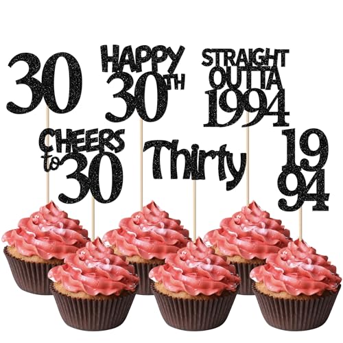 Rsstarxi 24 Stück gerade Outta 1993 Cupcake-Topper 30. Geburtstag Cupcake Picks Thirty Cheers to 30 Years Old Cupcake Topper for 30th Birthday Wedding Party Cake Decorations Supplies Black von Rsstarxi