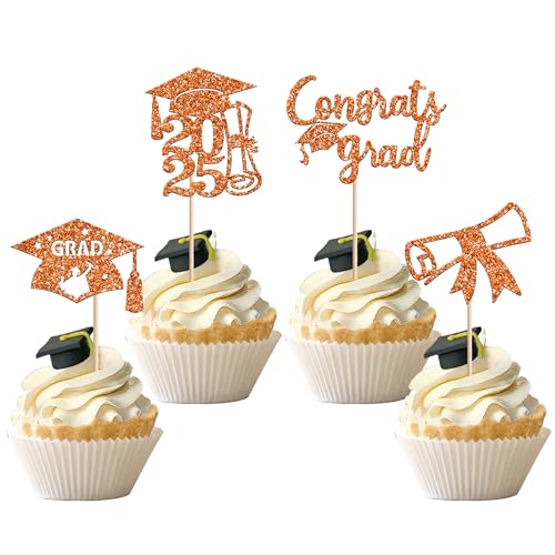 Rsstarxi 36 Stück 2023 Abschlussfeier Cupcake Topper Glitzer Congrats Grad Cap Abschluss Cupcake Lebensmittel Picks 2023 Abschluss Kuchen Dekorationen für Klasse 2023 Abschluss Party Supplies Orange von Rsstarxi