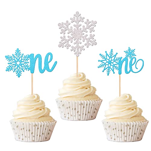 Rsstarxi 36 Stück Schneeflocke 1. Geburtstag Cupcake Topper erster Geburtstag Schneeflocke Ein Cupcake Picks für Winter Onederland Schneeflocke Thema Babyparty Geburtstag Weihnachten Party Kuchen Dekorationen Silber Blau von Rsstarxi