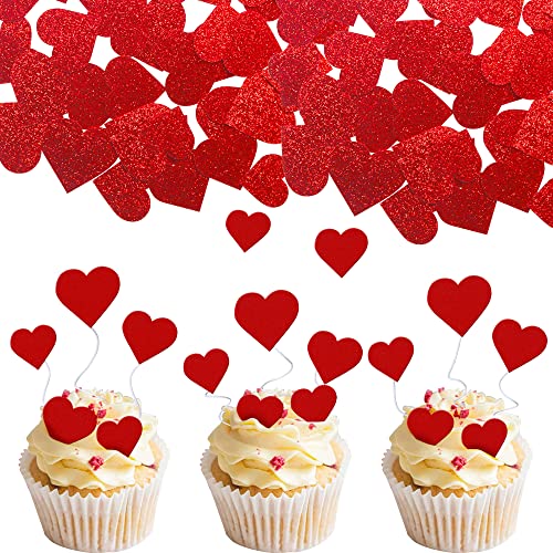 Rsstarxi 40 Stück Liebe Herz Cupcake Topper Glitzer Sweet Love Valentine Cupcake Picks für Valentinstag Thema Brautdusche Hochzeit Jahrestag Party Kuchen Dekorationen Zubehör Rot von Rsstarxi