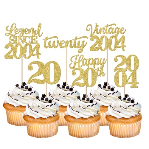 Rsstarxi 48 Stück Gold Glitter Vintage 2003 Cupcake Topper Legend Since 2003 Twenty Cupcake Picks Happy 20th Number 20 Cupcake Topper für 20. Geburtstag Hochzeit Jahrestag Party Kuchen Dekorationen Zubehör von Rsstarxi