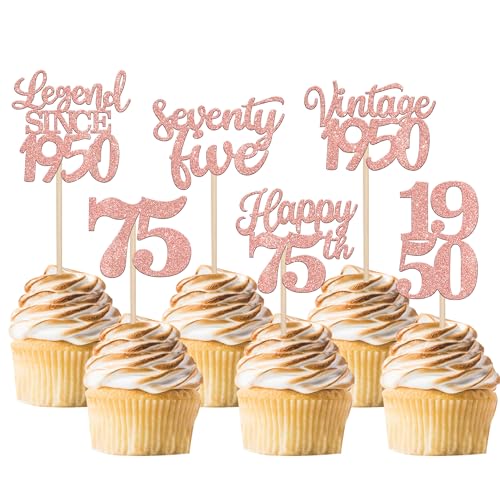 Rsstarxi 48 Stück Vintage 1948 Cupcake Topper Legend Since 1948 Seventy Five Cupcake Picks Happy 75th Number 75 Cupcake Topper für 75. Geburtstag Hochzeit Jahrestag Party Kuchen Dekorationen Supplies Rose Gold von Rsstarxi