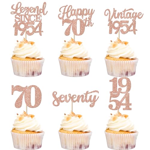 Rsstarxi 48 Stück Vintage 1953 Cupcake Topper Legend Since 1953 Seventy Cupcake Picks Happy 70th Number 70 Cupcake Topper für 70. Geburtstag Hochzeit Jahrestag Party Kuchen Dekorationen Supplies Rose Gold von Rsstarxi