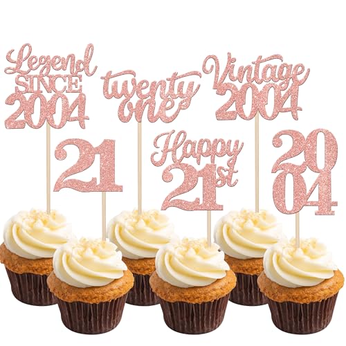 Rsstarxi 48 Stück Vintage 2002 Cupcake Topper Legend Since 2002 Twenty One Cupcake Picks Happy 21st Number 21 Cupcake Topper für 21. Geburtstag Hochzeit Jahrestag Party Kuchen Dekorationen Zubehör Roségold von Rsstarxi