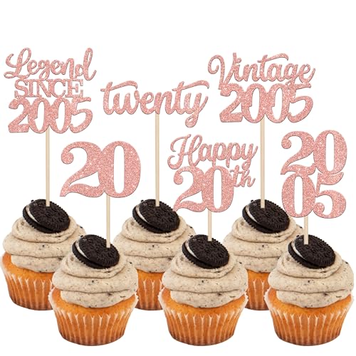 Rsstarxi 48 Stück Vintage 2003 Cupcake Topper Legend Since 2003 Twenty Cupcake Picks Happy 20th Number 20 Cupcake Topper für 20. Geburtstag Hochzeit Jahrestag Party Kuchen Dekorationen Supplies Rose Gold von Rsstarxi