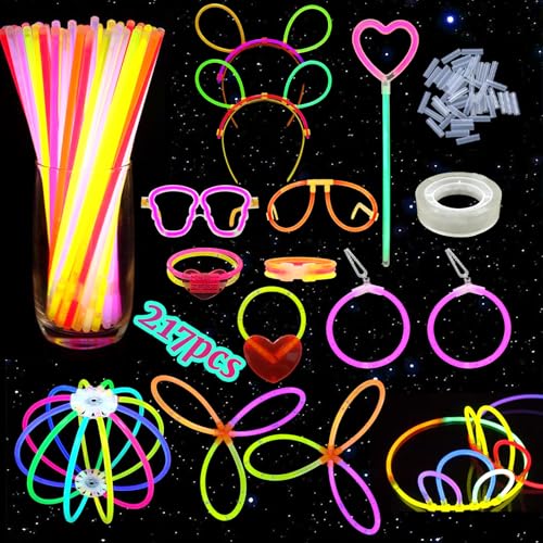 RtottiM 217 Pcs Knicklichter Party Set, 100 Leuchtstäbe und Anschlüssen, Neon Party leuchtstäbe Knicklichter Kinder Glow Sticks Leuchtspielzeug für leuchtstäbe party Geburtstags Hochzeiten Halloween von RtottiM