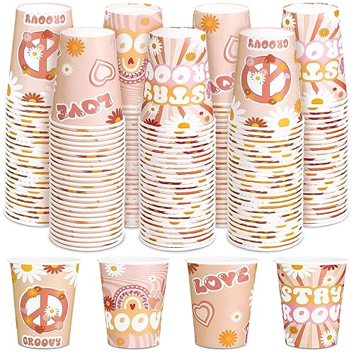 Rtteri Groovy Retro Hippie Becher Gänseblümchen Blume Pappbecher 266 ml Groovy Daisy Rainbow Party Favors Dekorationen für Kinder Erwachsene 60er 70er Jahre Boho Groovy Themed Geburtstag Party von Rtteri