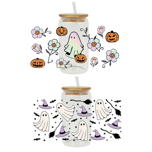 Halloween UV DTF Cup Transfer für Glas, Ghost Uvdtf Transfer Aufkleber Reiben Cup on Waterproof Transfers Stick für 16 von Rtyweth