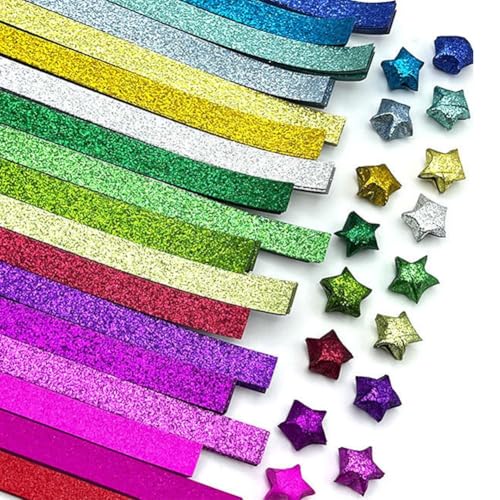 Rtyweth 360 Blatt Glitzer-Origami-Stern-Papierstreifen, 18 farbige Seiten, Origami-Stern-Papier, bunt, faltbares Dekorationspapier, Stern von Rtyweth