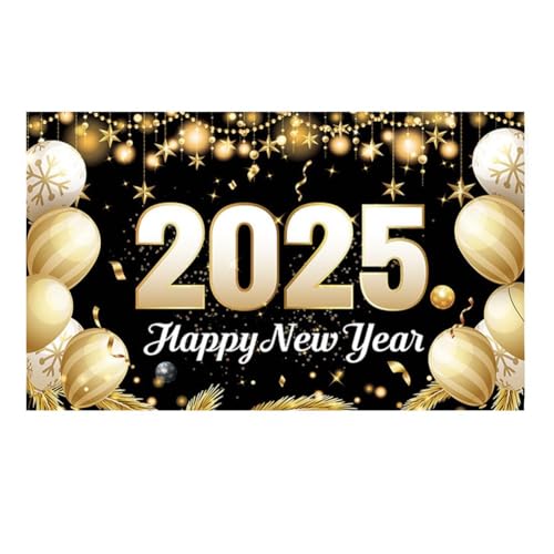 Rtyweth Happy New Year Hintergrund 2025 Gold Glitzer Silvester Hintergrund Banner New Party Supplies Eve Holiday Dekorationen Jahr von Rtyweth