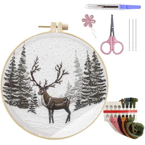 Rtyweth Stickerei Starter Kit für Anfänger Erwachsene mit Elchmuster, Weihnachten Stitch Kits Stickerei Kreuzstickerei mit von Rtyweth