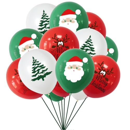 Weihnachtsballons, 10/12/15 Stück Weihnachtsballons für Weihnachtsfeier-Dekorationen, 30,5 cm Weihnachtsmann, rot-grüner Elch und Weihnachten von Rtyweth