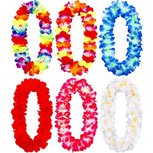 Ruaen 6-Teilige Hawaiianische Leis-Halskette, Hawaiianische Blumen-Leinen, Hawaiianische Girlande, Luau-PartyzubehöR und Sommerparty-Dekorationen von Ruaen