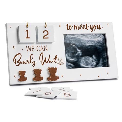 Baby Reveal Bilderrahmen aus Holz mit Countdown-Wochen, Geschenk für werdende Mütter, Geschenk für schwangere Frauen von Ruarby