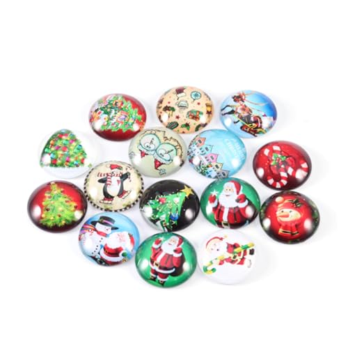 Ruarby 20 Stück Weihnachts-Cabochon-Patches für Schmuck, Halsketten, Perlen, flache Rückseite, Cabochons, Edelsteine, Glasaufkleber von Ruarby