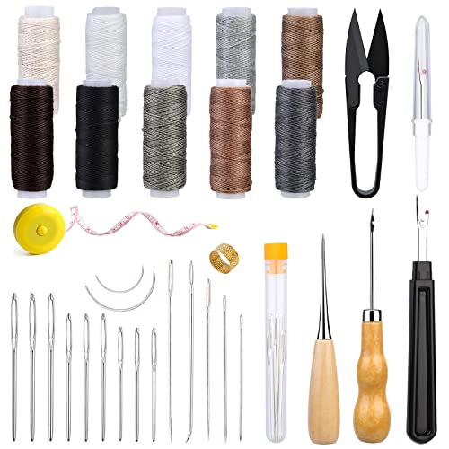 Ruasol 34 Teile Reparatur-Set für Tapeten, Lederhandwerk-Set mit Nähkegel zum Nähen, Nähgarn, DIY-Werkzeuge aus Leder für Anfänger von Ruasol