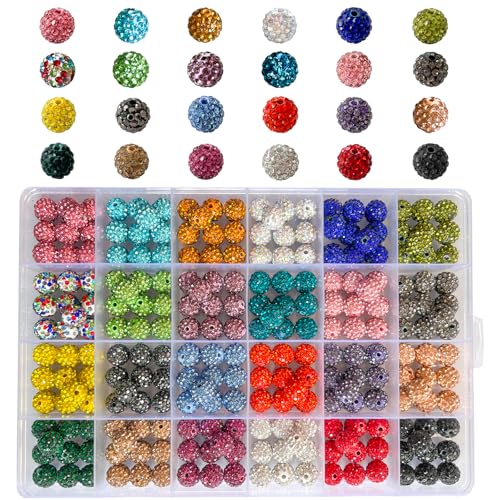 240 Stück 10 mm Strassperlen zum Basteln, 24 Farben, Strass-Ton-Perlen für Schmuckherstellung, runde Shamballa-Discokugel-Perlen, glitzernde Baseball-Bling-Perlen, Strass-Abstandshalter für Stifte von Rubdub