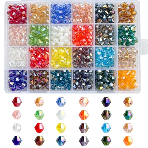 Rubdub Kristallperlen, Doppelkegel, 8 mm, facettierte Glasperlen, 24 Farben, Regenbogenfarben, lose Perlen für Halsketten, Ohrringe, Schlüsselanhänger, Puppen, Schmuckherstellung, 600 Stück von Rubdub