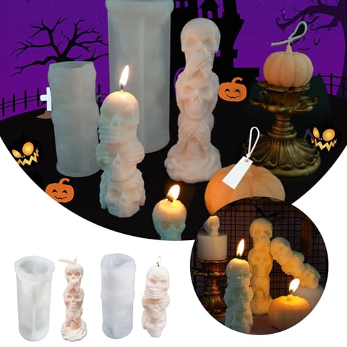 2 Stücke Halloween Kerzenform Silikon,3D DIY Silikonform Kerzen Gießen Formen,Kürbis Skelett,Kerze Form Aroma-Kerzengießform (A) von Rubu22a