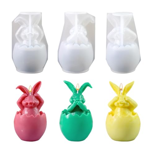 3 Stück Osterhase Silikonform, Ostern Hase Silikonformen Gießformen, 3D Kaninchen Gießform Ostern, Osterhase Silikonform for Gips, Sojawachs Kerzen, Handwerk (A) von Rubu22a