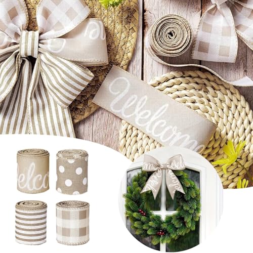 4 PCS Weihnachtsbänder Bauernhaus Geschenkbänder, Ripsband-Organza-Satinbänder, Geschenk Kuchenverpackung, Bulk-Geschenkverpackungsschleife (A) von Rubu22a