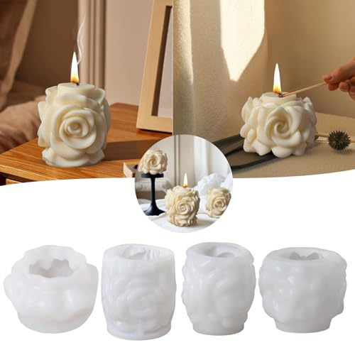 4 Stück Silikon Backform Aroma-Kerze Rose Blume Silikonform Fondant Geschenk Dekorieren 3D Gießform Set für Schokoladenform Seifenform Epoxidharz Formen Silikonformen (A) von Rubu22a