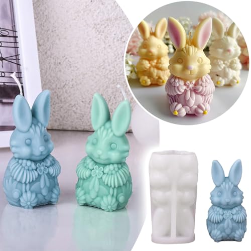 5 Stück Osterhase Silikonform, Ostern Hase Silikonformen Gießformen, 3D Kaninchen Gießform Ostern, Osterhase Silikonform for Gips, Sojawachs Kerzen, Handwerk (1) von Rubu22a