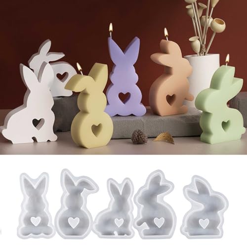 5 Stück Osterhase Silikonform, Ostern Hase Silikonformen Gießformen, 3D Kaninchen Gießform Ostern, Osterhase Silikonform for Gips, Sojawachs Kerzen, Handwerk (5) von Rubu22a