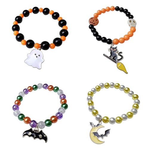 Rubu22a 4 Stück Halloween Reißverschluss Armbänder Kinder Zip Freundschaftsarmbänder Zappeln Armbänder mit Geister Kürbis Hexe Anhänger für Jungen Mädchen Partys Halloween Geschenke (A) von Rubu22a