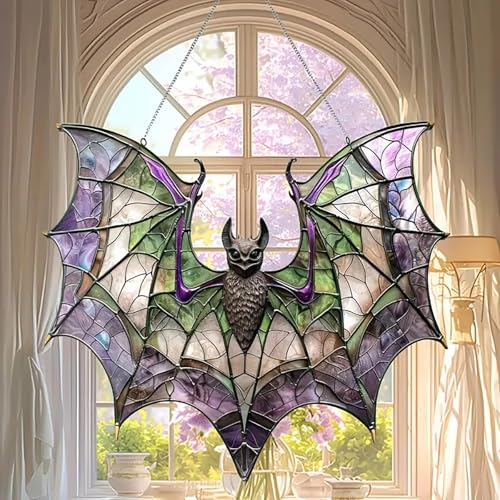 Rubu22a Fenster Hängedeko suncatcher Halloween Buntes Fledermaus Dekoration für DIY Halloween Dekor Party Hause Fenster Dekoration Home & Gift Sonnenfänger (A) von Rubu22a