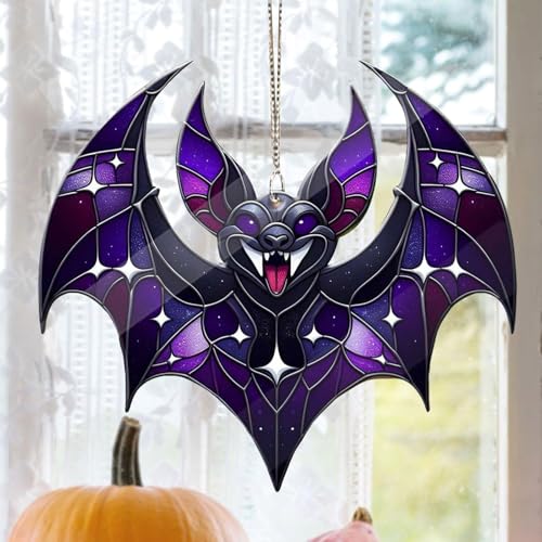 Rubu22a Fenster Hängedeko suncatcher Halloween Buntes Fledermaus Dekoration für DIY Halloween Dekor Party Hause Fenster Dekoration Home & Gift Sonnenfänger (D) von Rubu22a