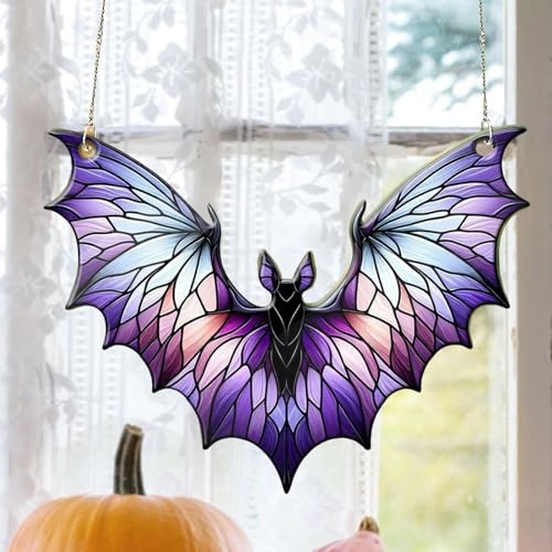 Rubu22a Fenster Hängedeko suncatcher Halloween Buntes Fledermaus Dekoration für DIY Halloween Dekor Party Hause Fenster Dekoration Home & Gift Sonnenfänger (E) von Rubu22a