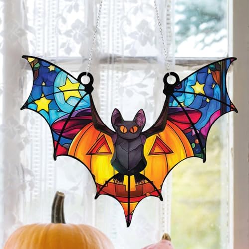 Rubu22a Fenster Hängedeko suncatcher Halloween Buntes Fledermaus Dekoration für DIY Halloween Dekor Party Hause Fenster Dekoration Home & Gift Sonnenfänger (F) von Rubu22a