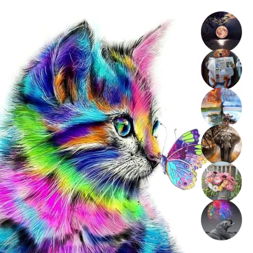 Rubye Diamond Painting Erwachsene Kinder [Bunte Katze] - Diamond Painting Bilder - Diamant Painting - DIY Bilder - Full Diamant Bilder Set – Wall, Room, Home Decoration (40 cm x 40 cm) von Rubye