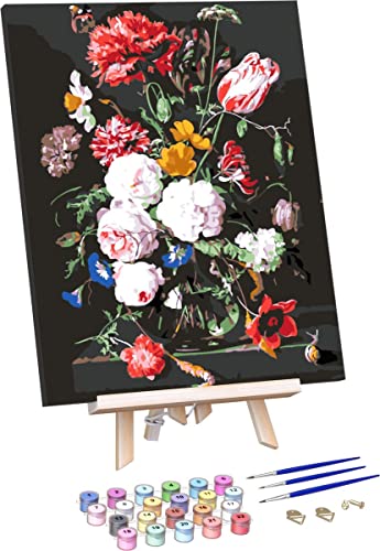 Rubye® Malen nach Zahlen Erwachsene und Kinder [40 cm x 50 cm] - DIY Ölgemälde Leinwand Set - Inklusive Pinsel, Staffelei und Farben - Blumen in Vase [Mit Rahmen] von Rubye