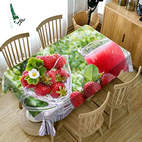 Rubyia Tischdecke Wasserdicht, Abwaschbar Table Cloth Erdbeere Erdbeersaft Motiv, Polyester, Rot, 110 x 170 cm von Rubyia