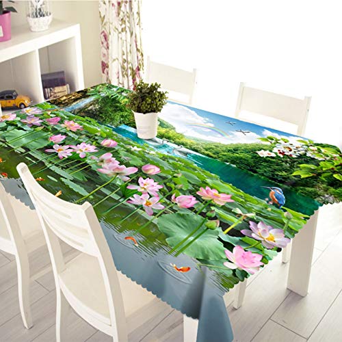 Rubyia Tischtuch Quadratisch, Fleckgeschützte Table Cloth Lotus Teich Motiv, Polyester, Grün, 85 x 85 cm von Rubyia