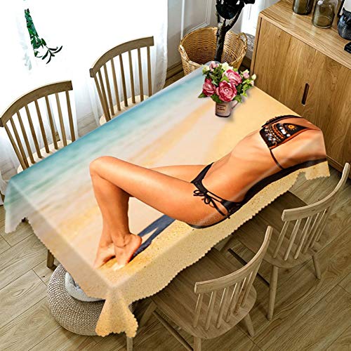 Rubyia Viereckige Tischdecke, Wasserabweisende Table Cloth Sexy Bikini Frau Am Meer Gemustert, Polyester, Bunt, 85 x 85 cm von Rubyia